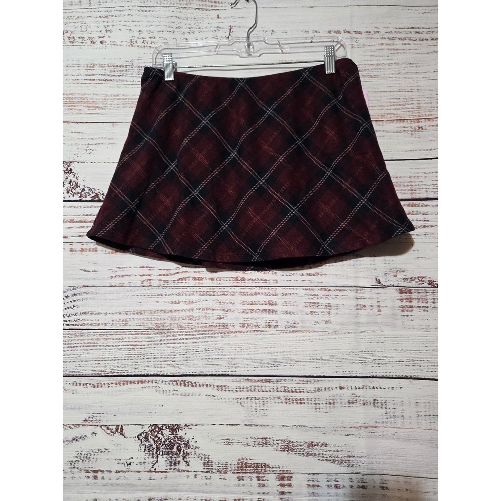 Wild Fable Burgundy Plaid Mini Skort Skirt Shorts School Girl Burgundy M